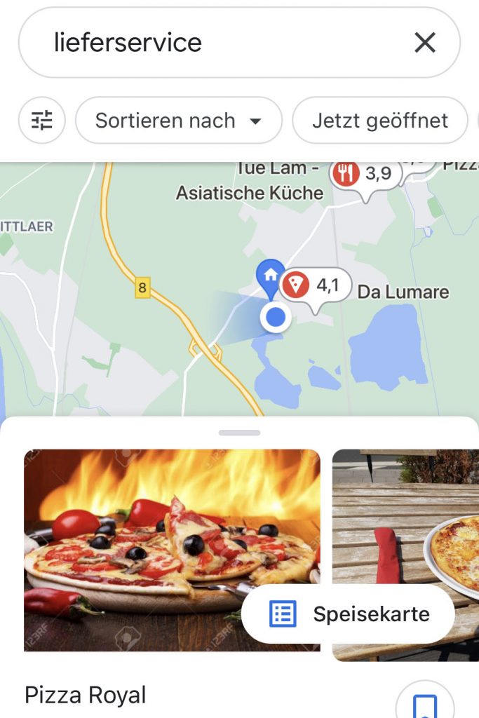 Essen bestellen per Maps