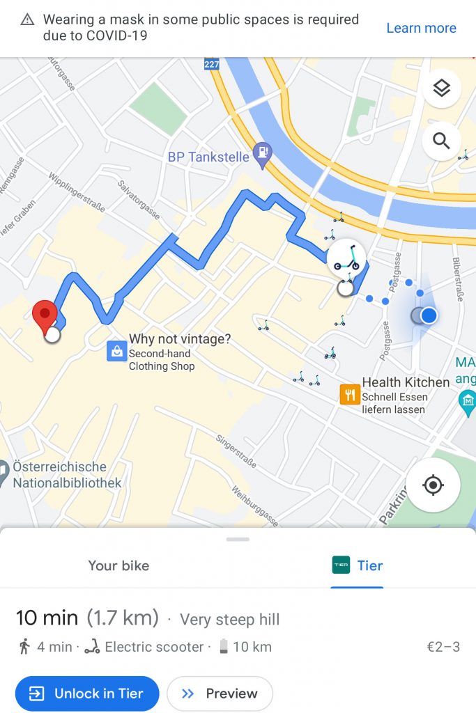 E-Roller auf Karte anzeigen