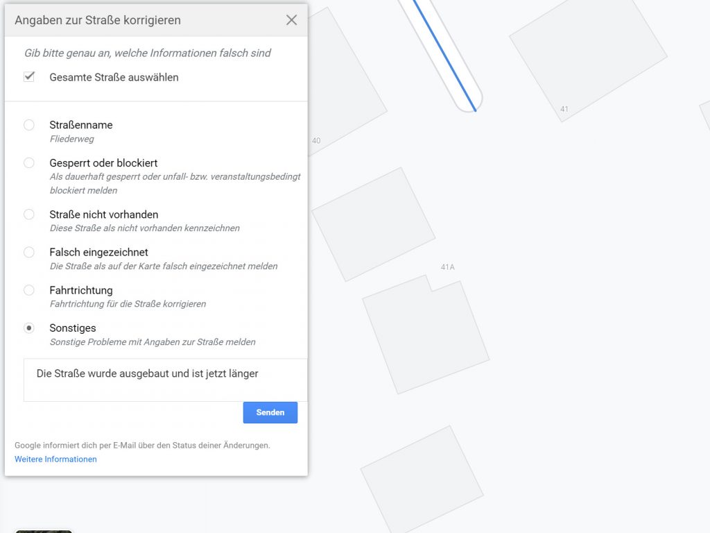 Maps fehlende Straße melden