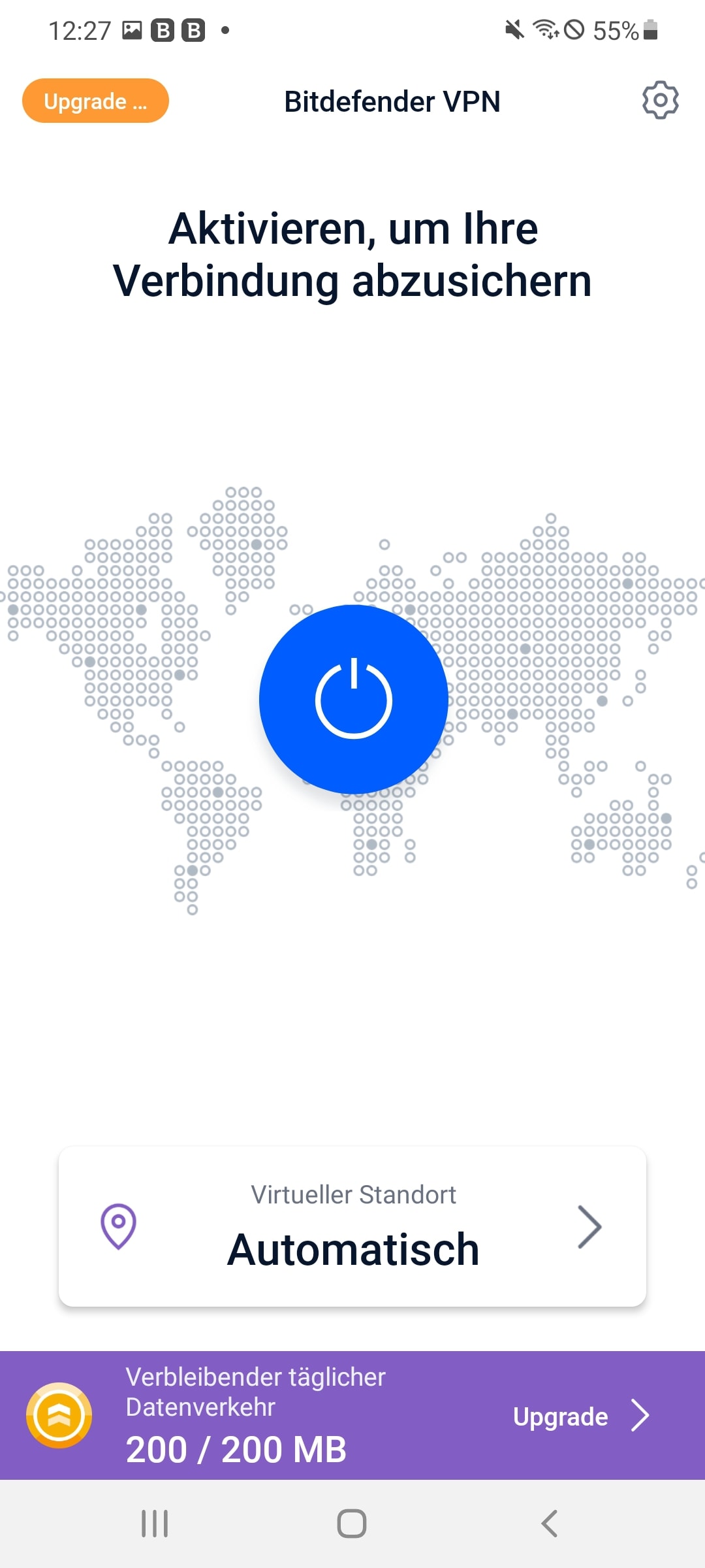 Mit dem großen blauen Knopf aktivieren Sie VPN und sind dann sicher verbunden.