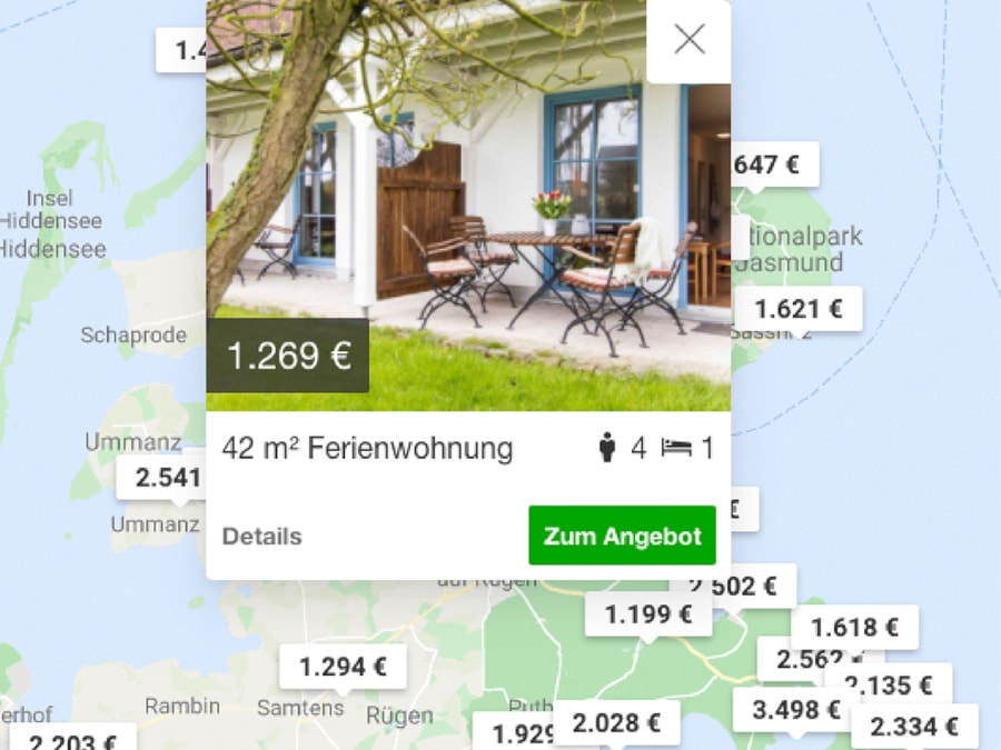 Kartenansicht von Hometogo um Ferienhaus zu finden