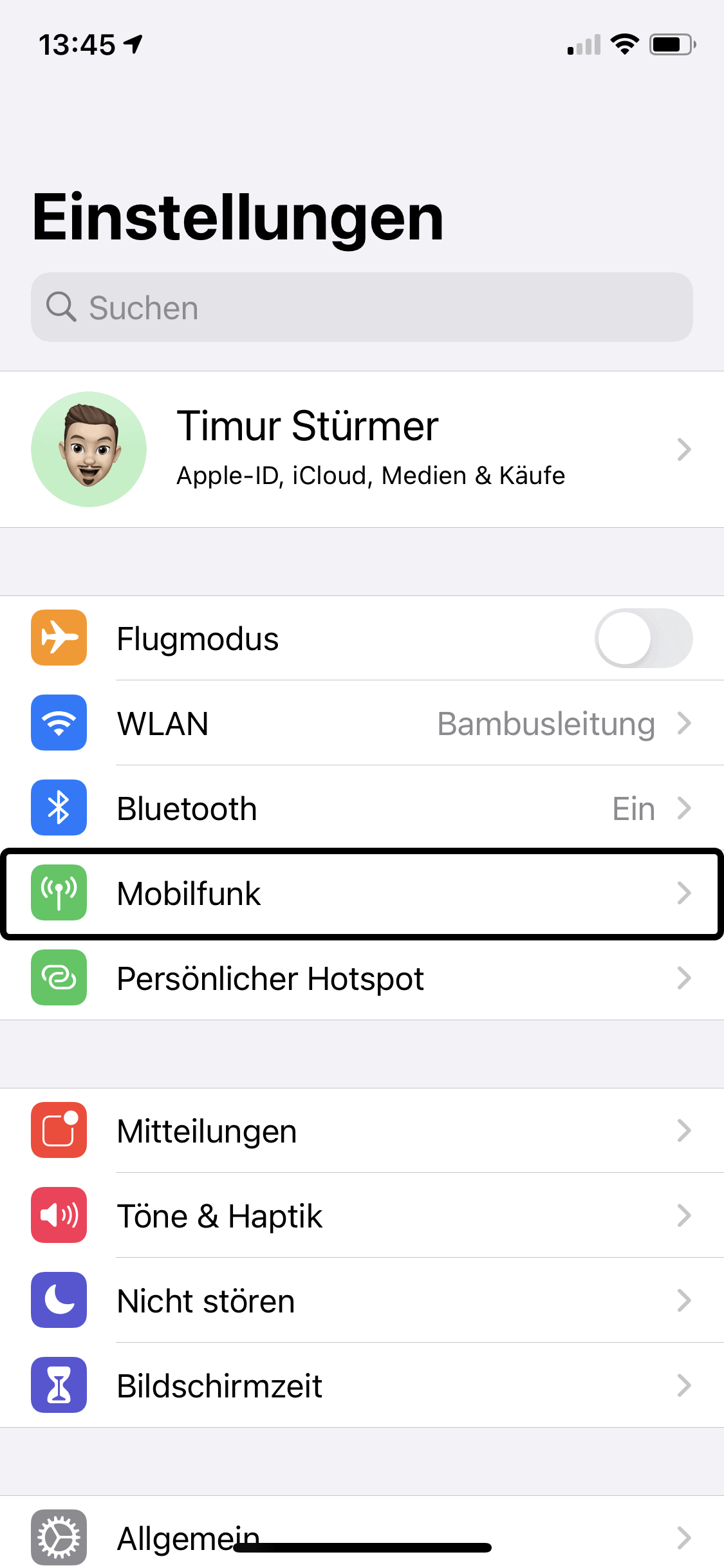 Schritt 1: In den EiInstellungen von Apples iOS wählen Sie zunächst Mobilfunk.