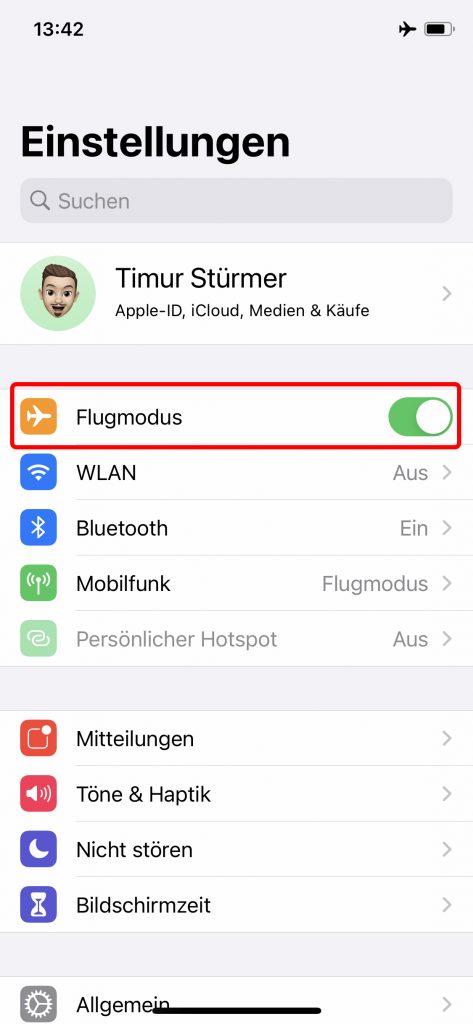 In Apples iOS finden Sie den Flugmodus direkt im Hauptmenü der Einstellungen.