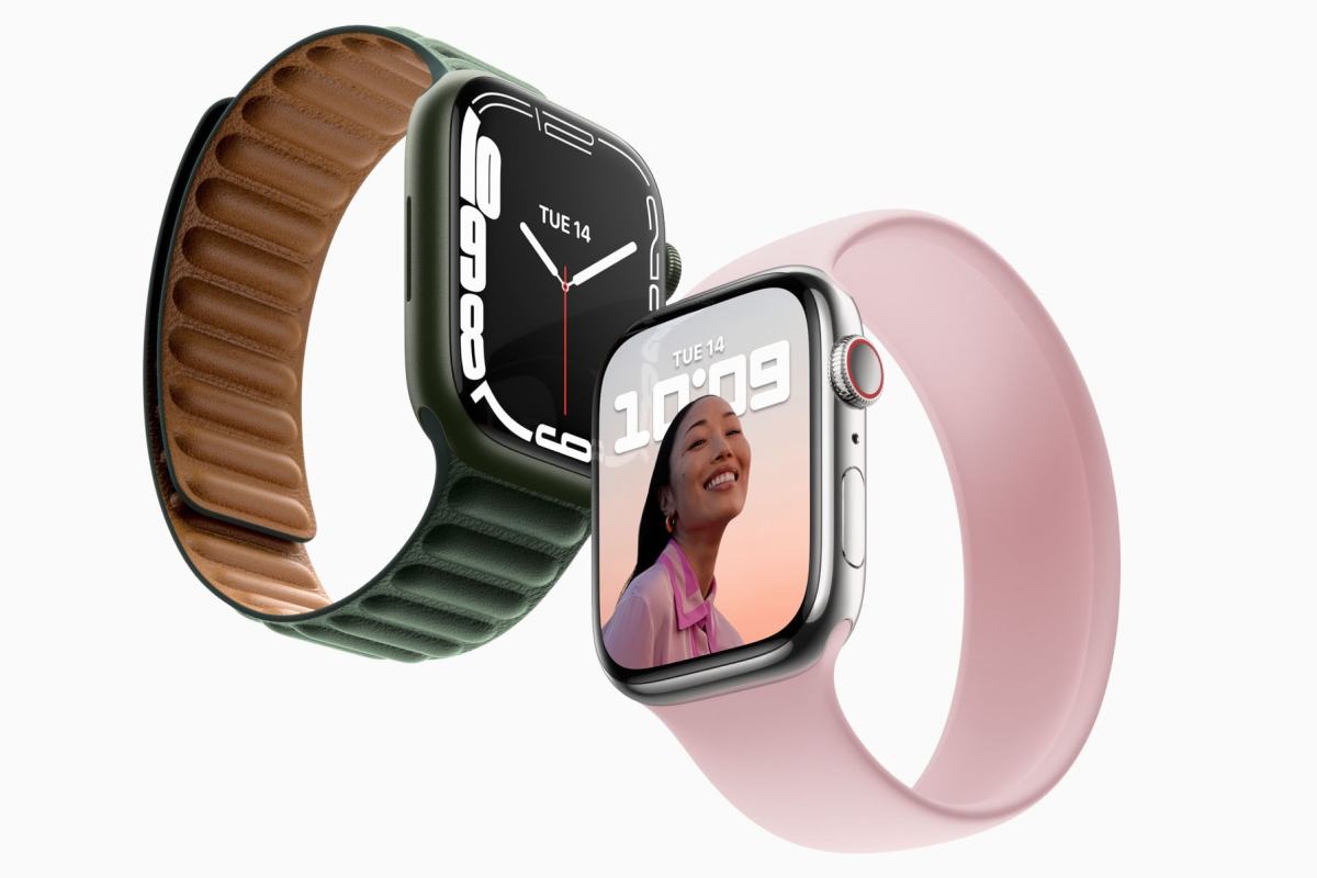 Apple Watch 7 in grün und rosa