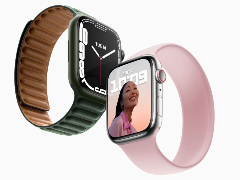 Apple Watch 7 in grün und rosa