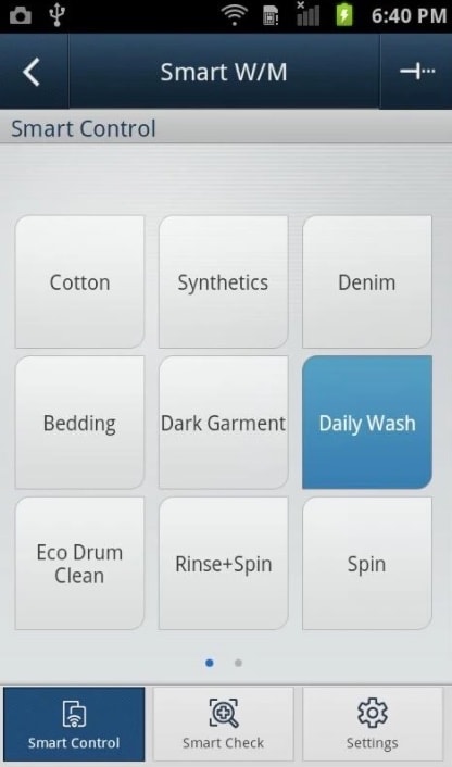 Die App von Samsung zur Bedienung einer smarten Waschmaschine.