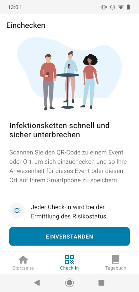 Corona-Warn-App zum Einchecken
