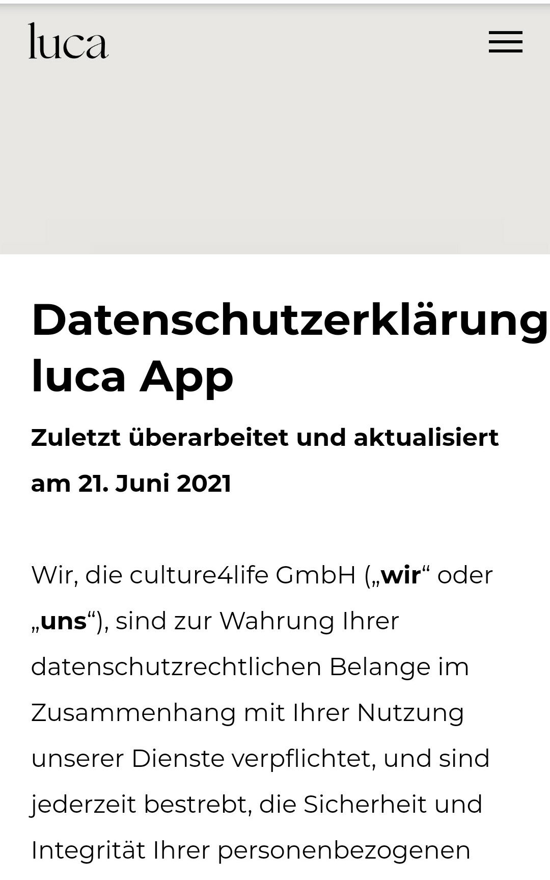 luca App Datenschutzerklärung