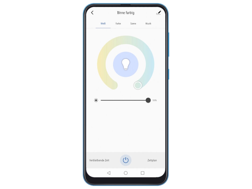 Handy mit App zum Dimmen von Lampen auf weißem Hintergrund