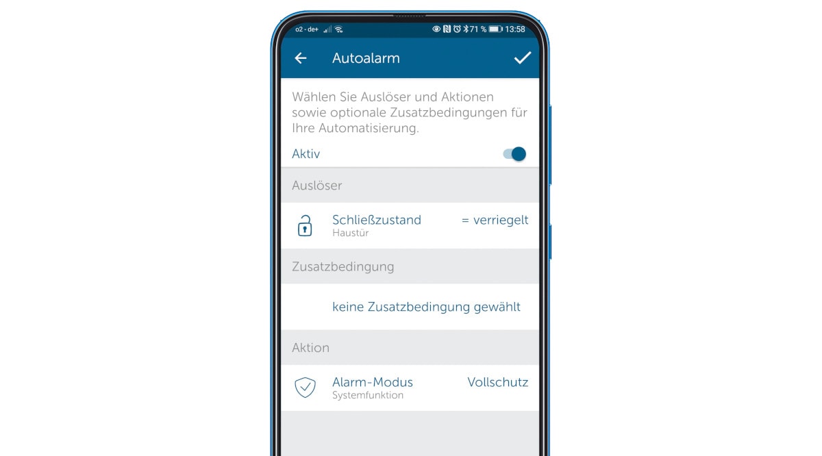 Handy mit App zur Steuerung von Alarmanlage und Türschloss