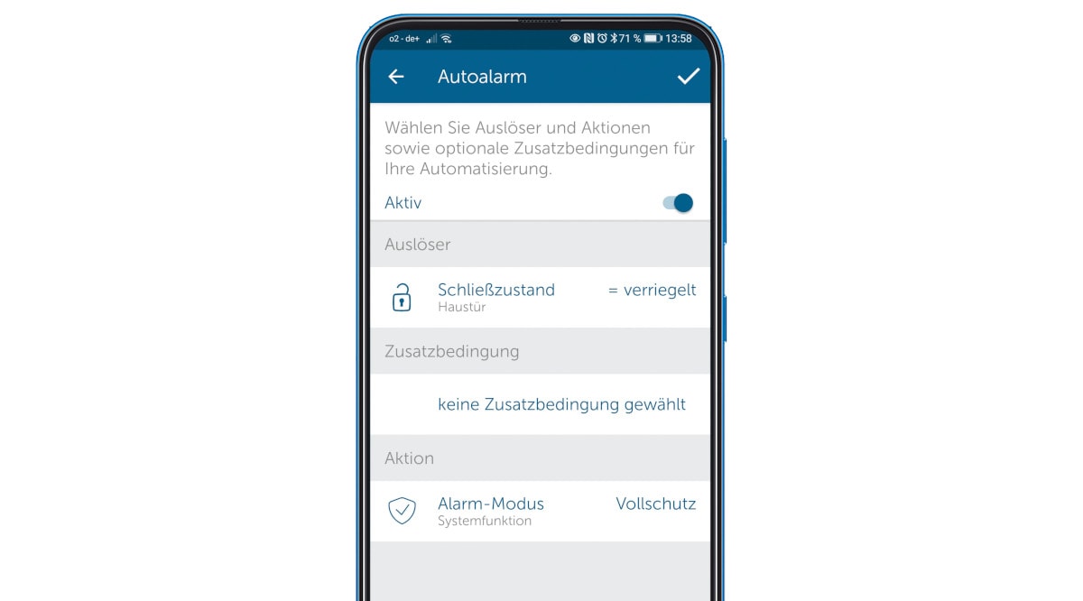 Handy mit App zur Steuerung von Alarmanlage und Türschloss