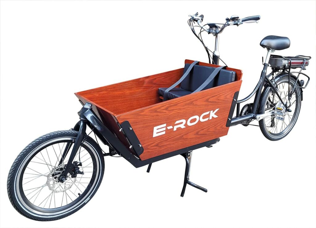 Das Lasten-E-Bike von E-Rock ist für Kindertransport gedacht