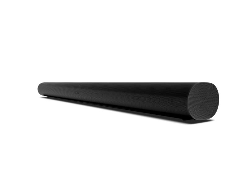 Sonos Soundbar Arc in Schwarz schräg von vorne auf weißem Hintergrund
