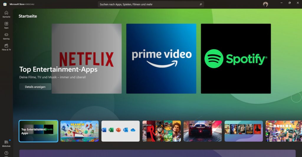 Screenshot Kacheln mit Streaminganbieter-Logos auf Grünblauem Hintergrund