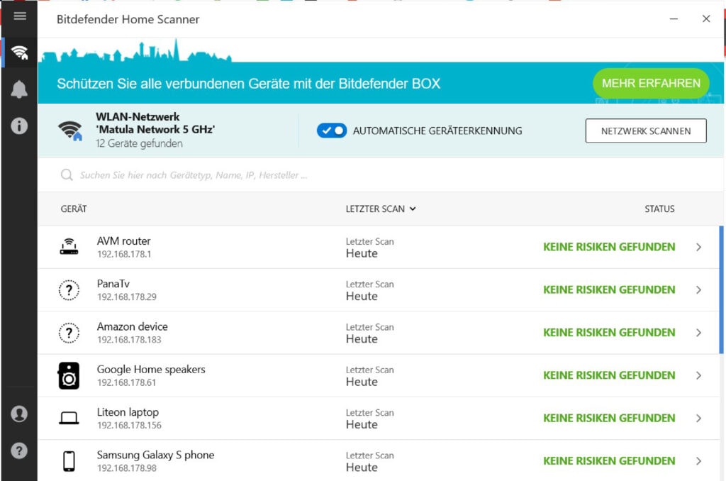 Screenshot Bitdefender scannt Netzwerke