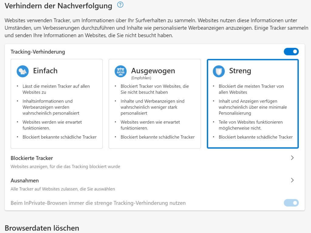 Edge Datenschutzeinstellungen