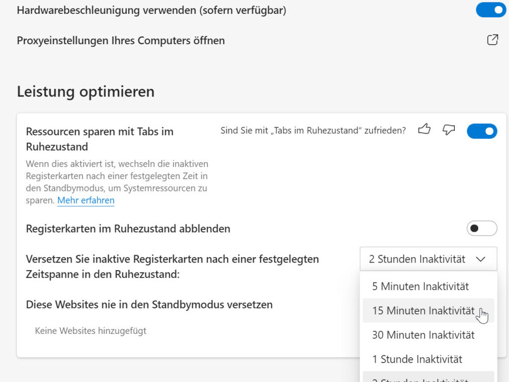 Edge Tabs schlafen legen