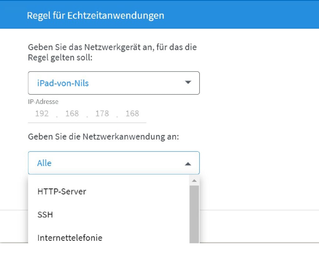 Screenshot Regeln für Nutzung festlegen