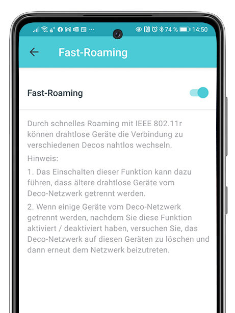 Smartphone zeigt App-Einstellungen zum Roaming