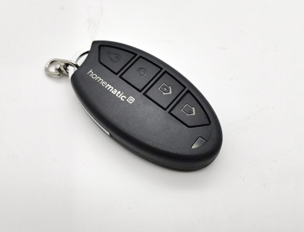 schwarzer ovaler Schlüssel mit Tasten auf grauem Hintergrund