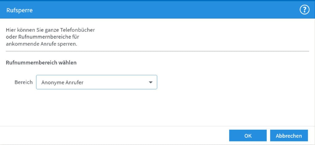 Screenshot Anonyme Anrufer über FRITZ!Box blockieren