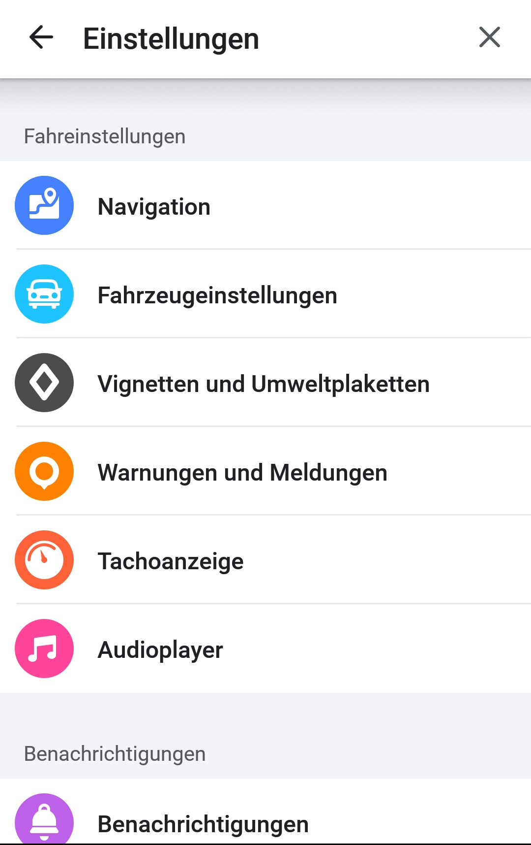 Screenshot Einstellungen mit bunten Icons