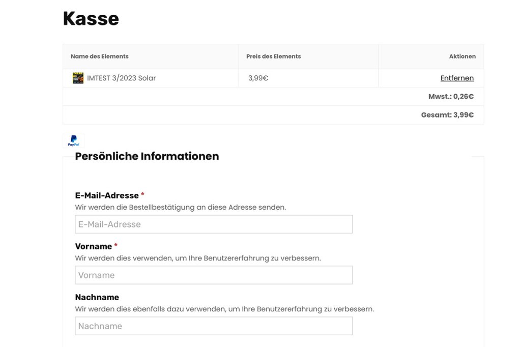 Screenshot aus dem IMTEST ePaper-Shop.