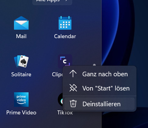 Screenshot Desktop Rechtsklick auf Programmsymbol