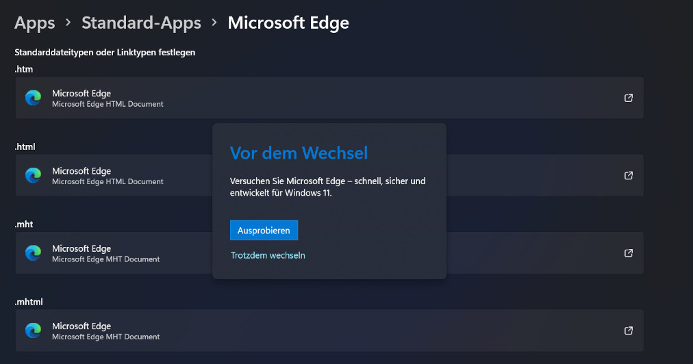 Screenshot Windows 11 Browser festlegen