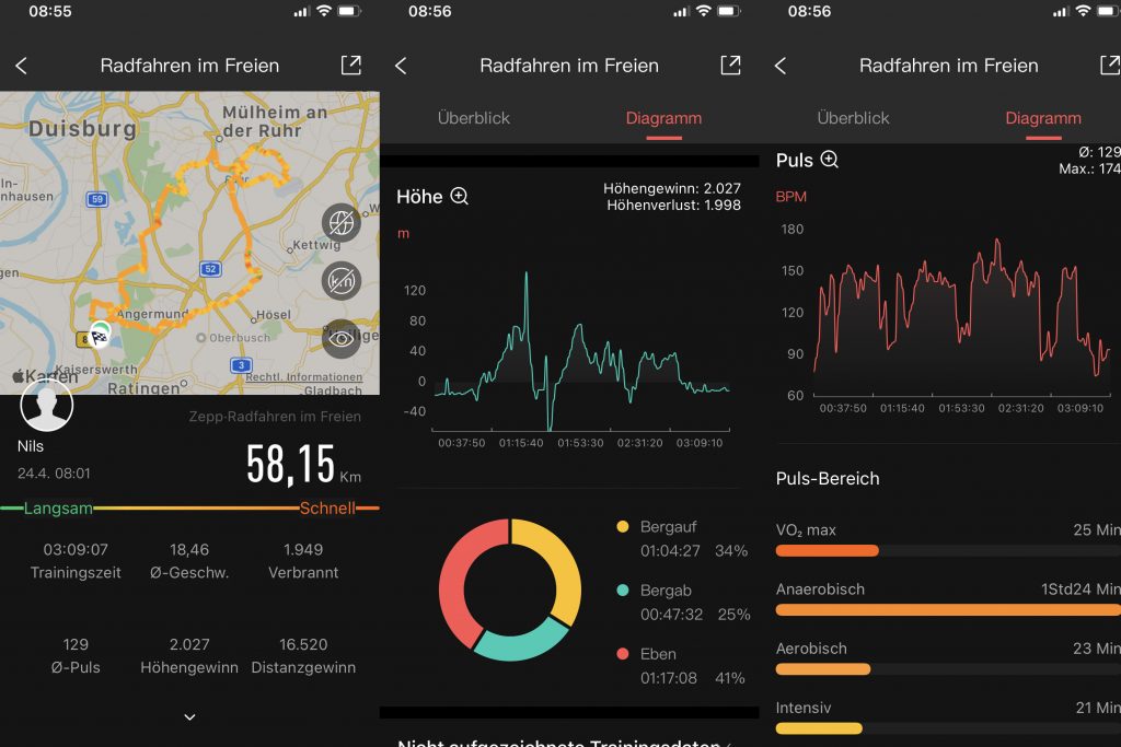 Trainingsauswertung Amazfit GTS 2e