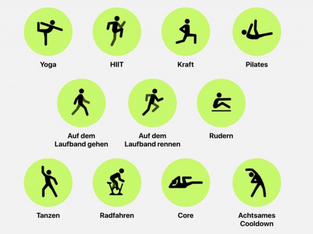 Übersicht der Sportarten von Apple Fitness +