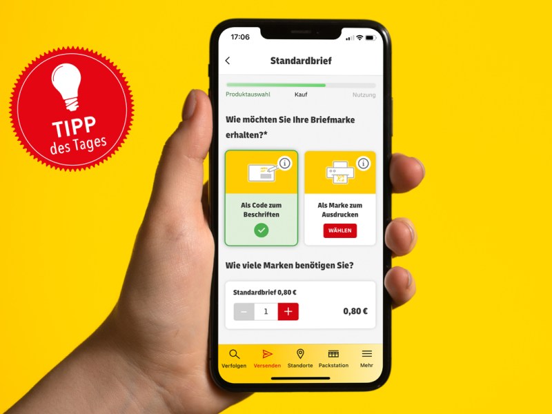 Das Bild zeigt die App der Deutschen Post auf einem Smartphone