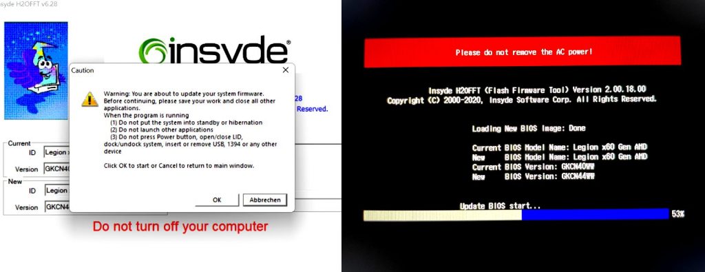 Das Bild zeigt einen Screenshot der BIOS Installation