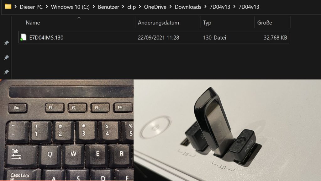 Das Bild ist eine Fotomontage aus USB Stick, Explorer und Tastatur