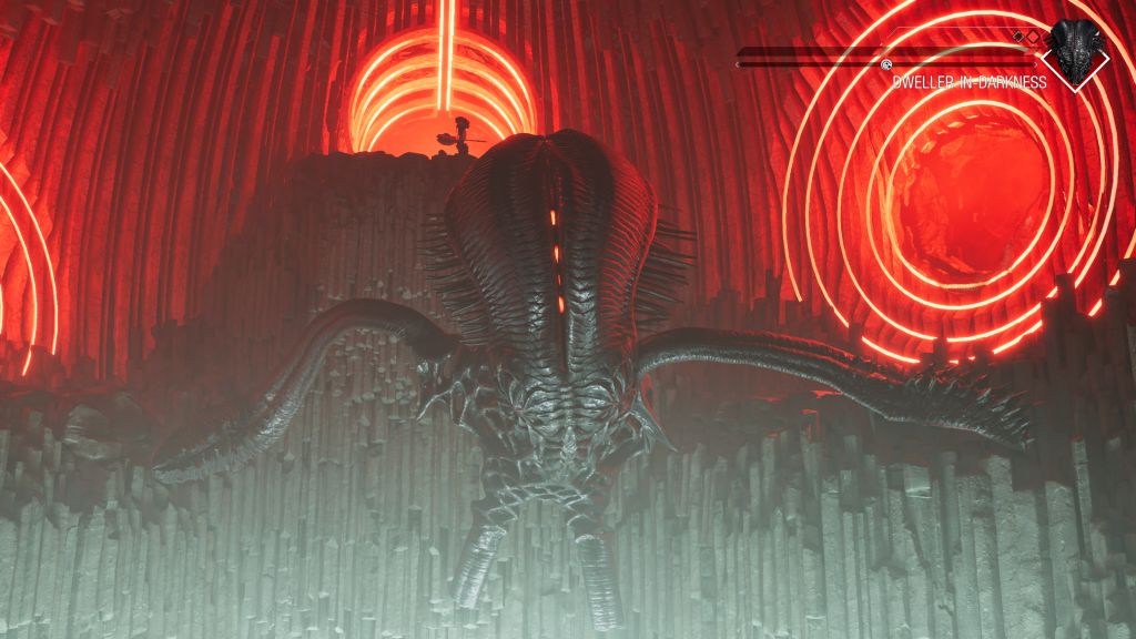 Screenshot grauer Krake vor rotem Hintergrund