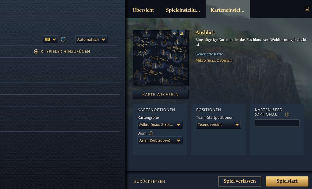 Screenshot dunkle Menü-Fenster mit Gefechts-Karte