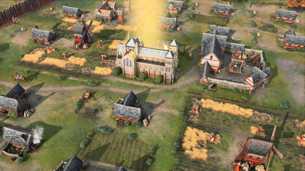 Screenshot Dorf mit imposantem Gebäude von oben