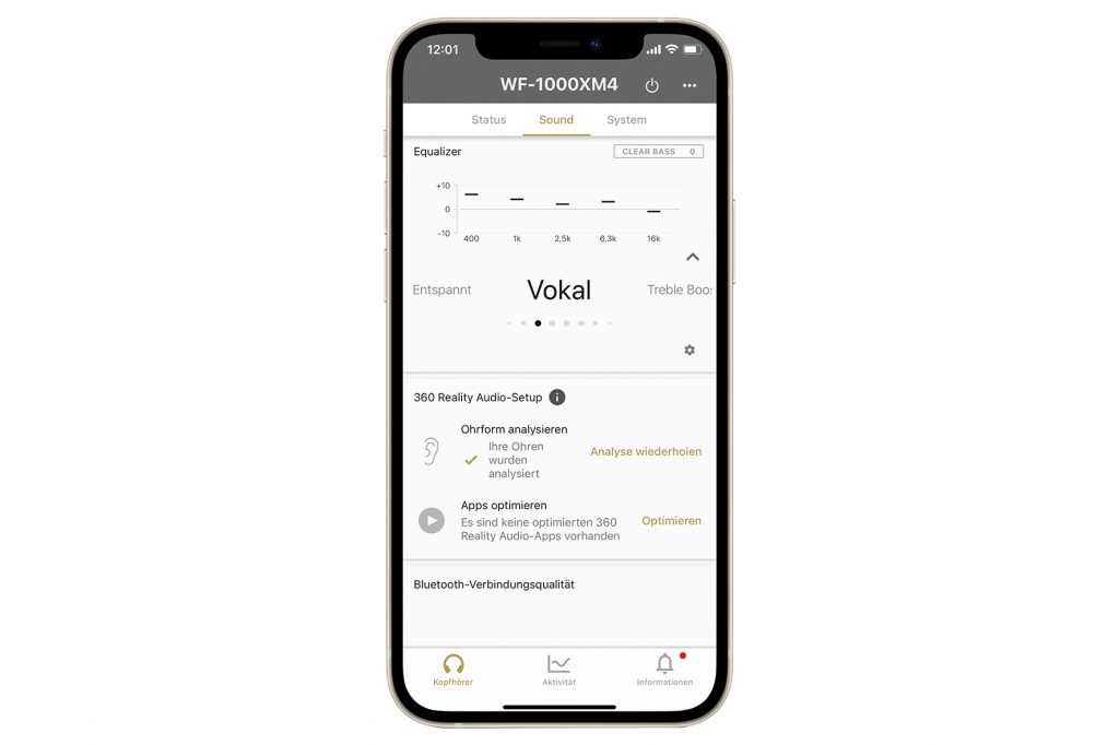 Smartphone mit geöffneter App zum Ton einstellen