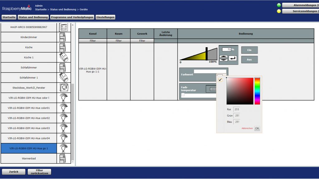 Screenshot geöffnetes Programm mit Farbverlauf und Reglern