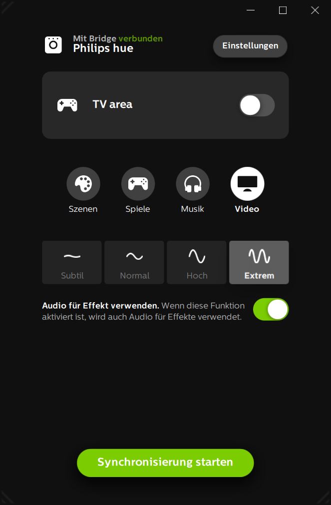 Screenshot schwarzes Fenster mit grünem Button