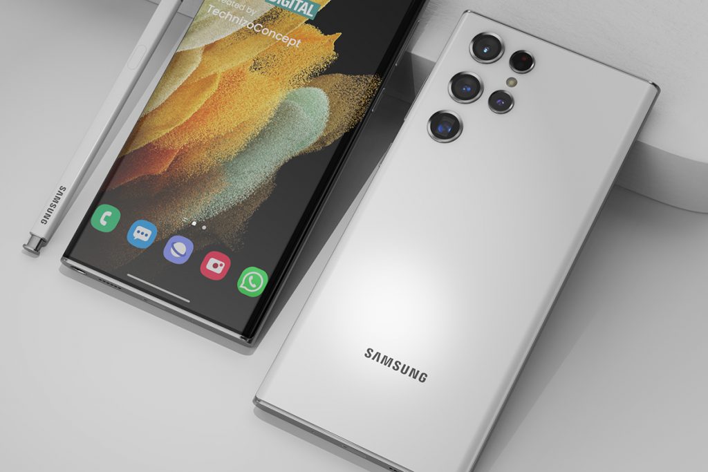 Das Fünfach-Kamera-System in Form von Wassertropfen auf der Rückseite eines möglichen Samsung Galaxy S22 Ultra.