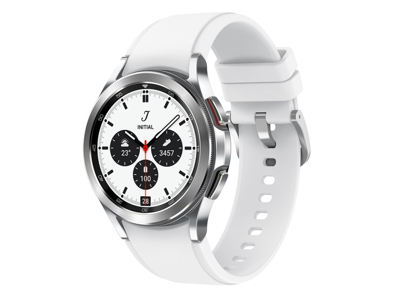 Die Samsung Galaxy Watch4 Classic in weiß.