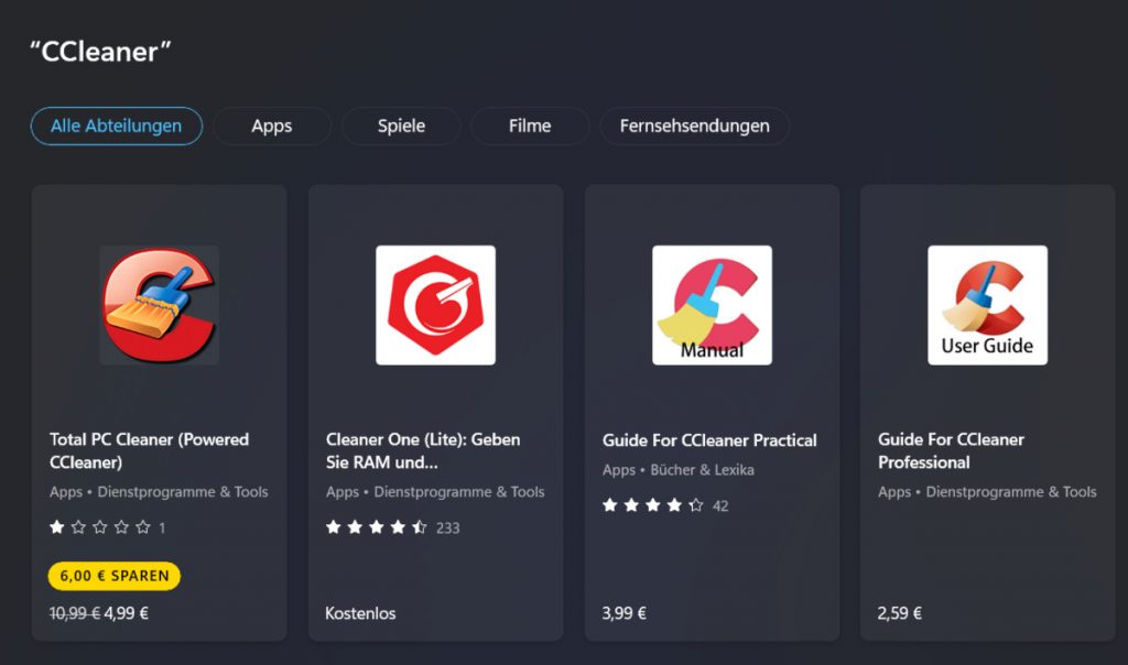 Screenshot Dunkles Fenster mit App-Liste