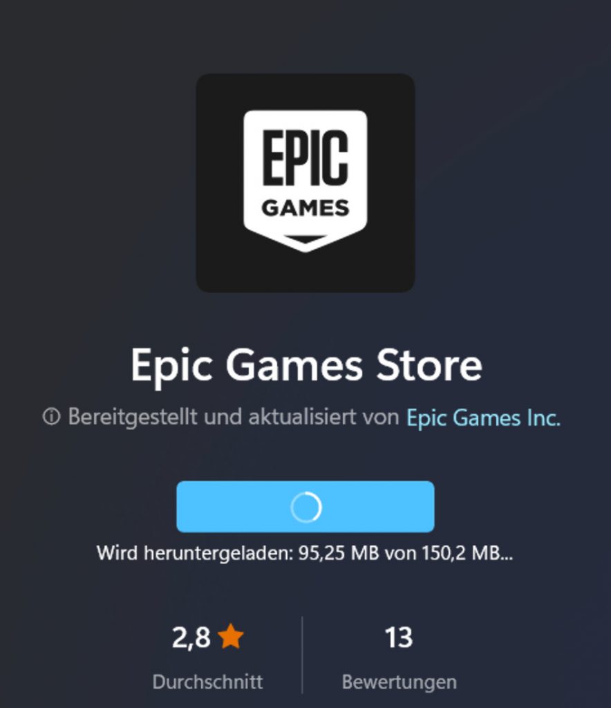 Screenshot Dunkles Fenster mit Epic App