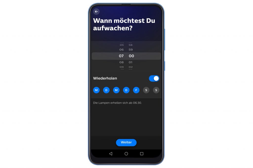Smartphone zeigt app auf weißem Hintergrund