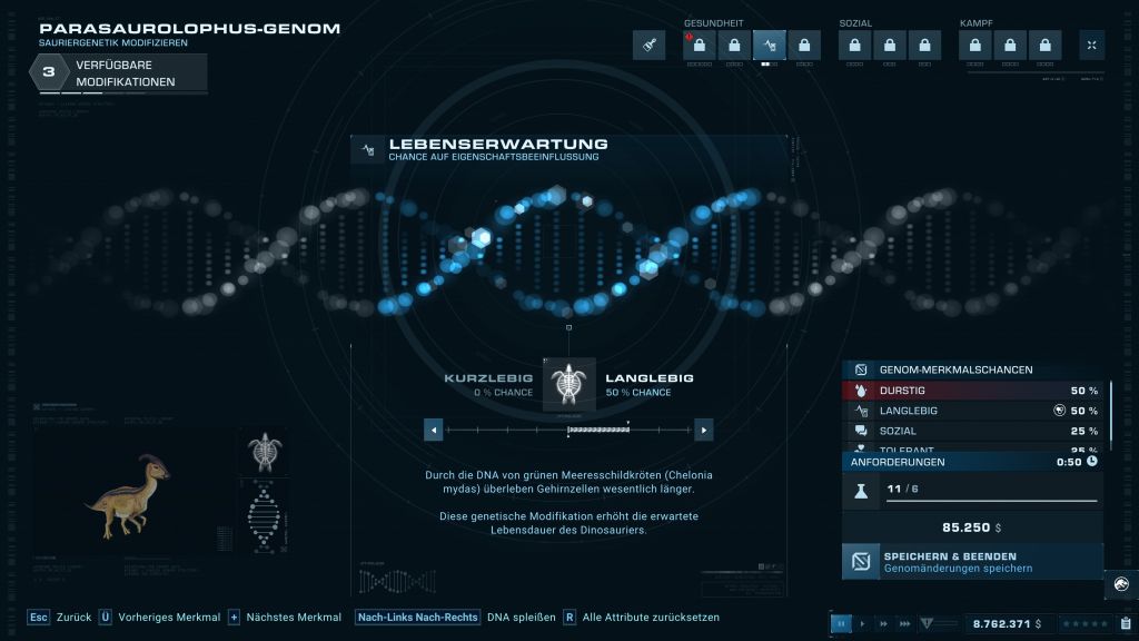 Screenshot blau leuchtende DNA darstellung vor dunklem Hintergrund