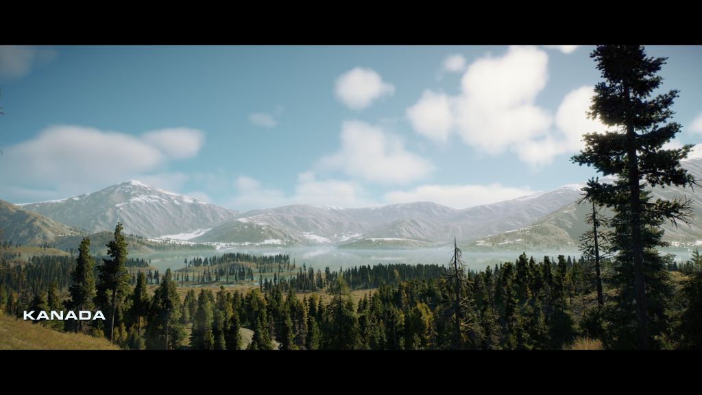 Screenshot Landschaft mit Tannen und Bergen