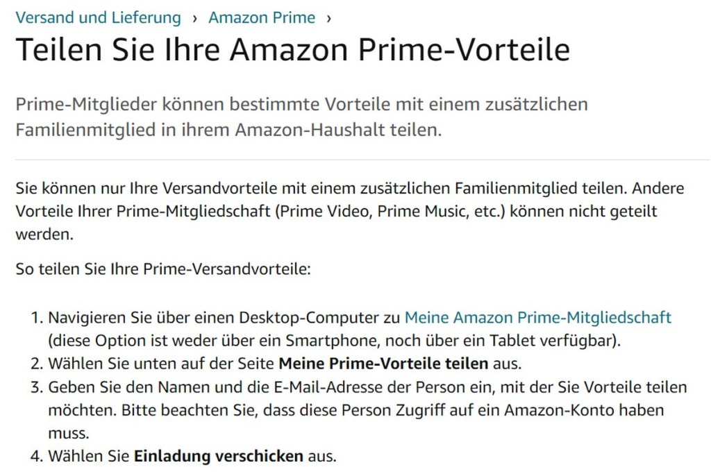 Amazon Prime teilen