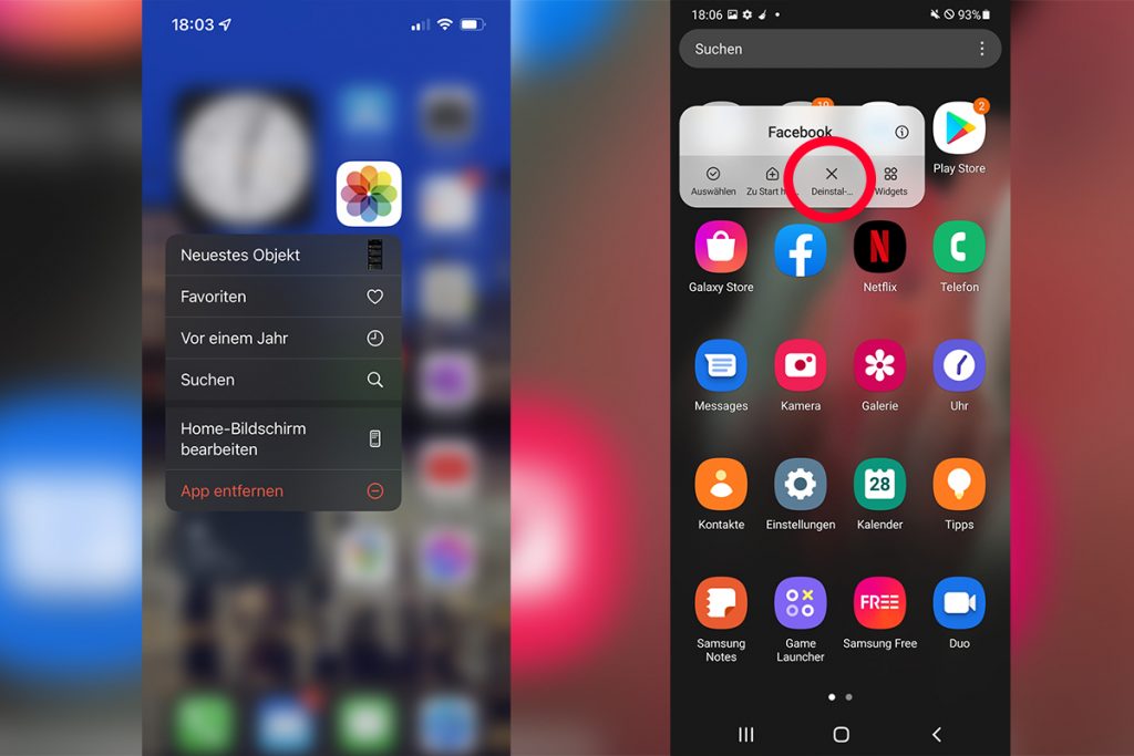 Apps deinstallieren unter Android und iOS