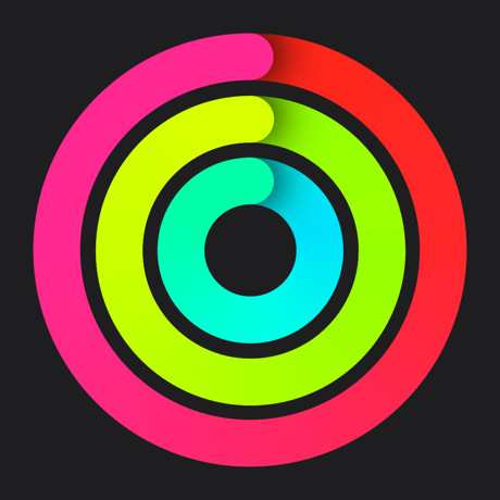 Schwarzes Icon mit neonbunter Zielscheibe für die Gesundheits- und Fitness-App von Apple